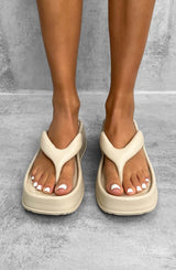 LIZZIE Chunky Toe Post Sandals - Beige - 1