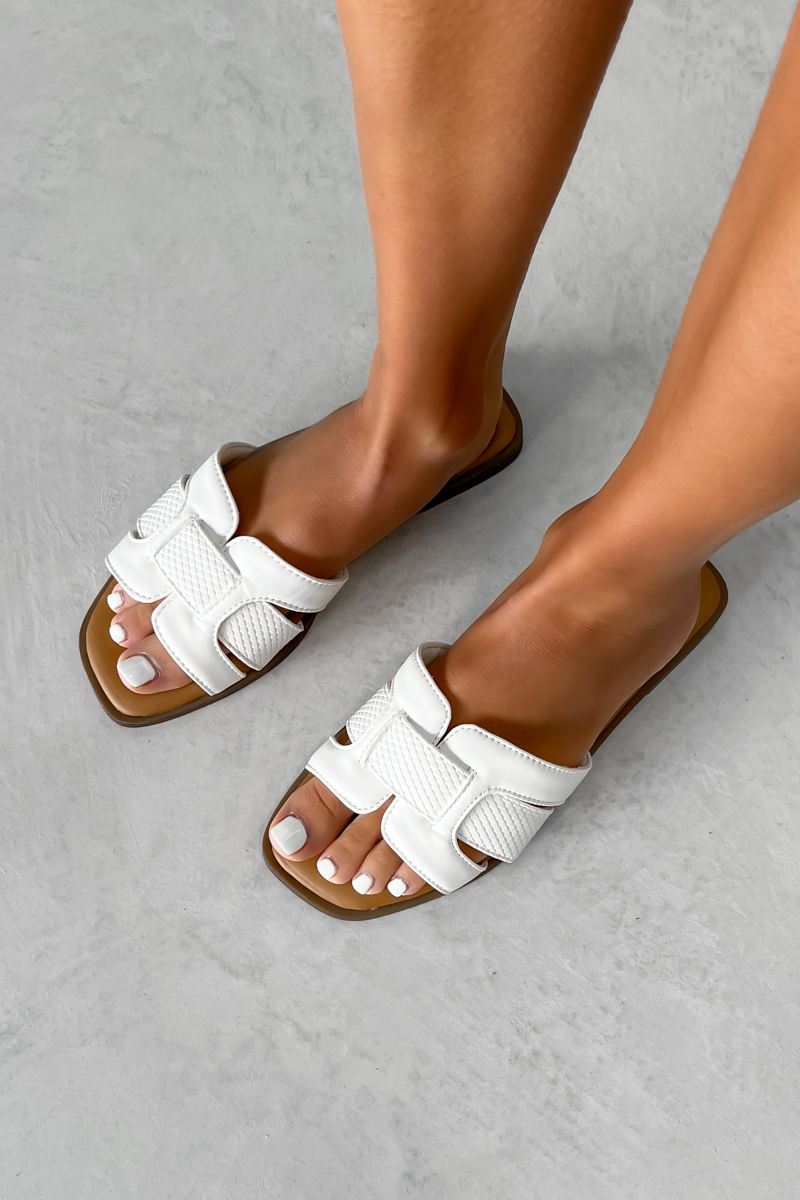 LOLA Woven Strap Flat Slider Sandal - White