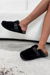 LOLA Faux Fur Outdoor Slipper Clog - Black - 2