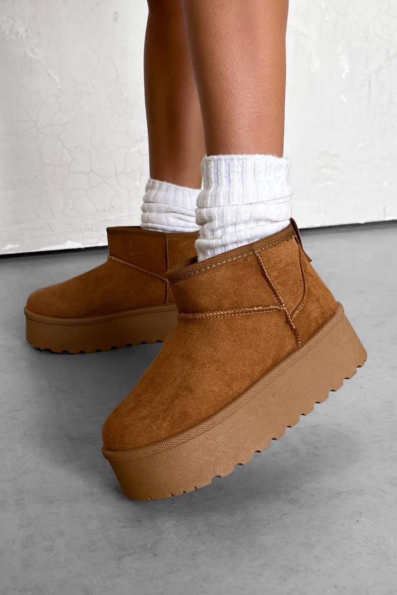 LOTTIE Ultra Mini Platform Ankle Boots - Chestnut