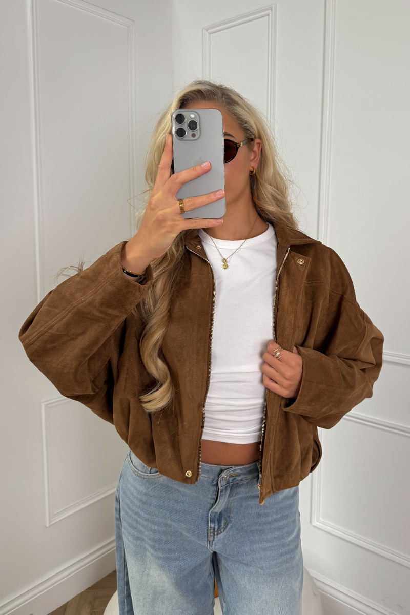 LUANNA Suede Bomber Jacket - Brown