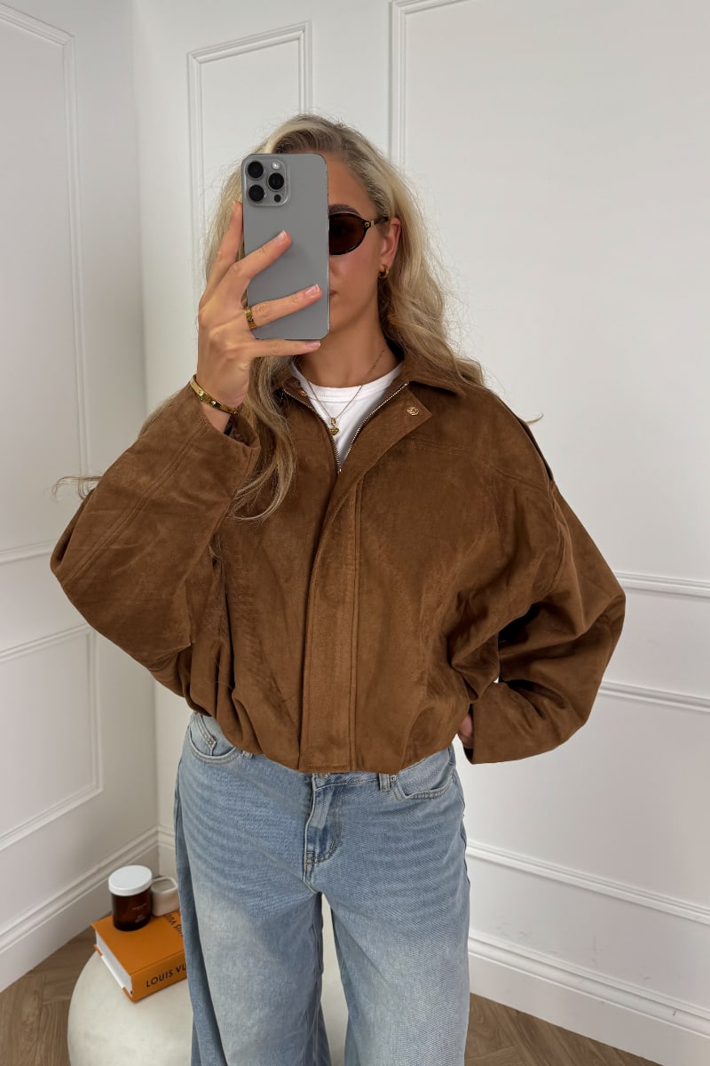 LUANNA Suede Bomber Jacket - Brown - 5