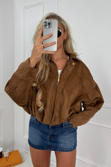 LUANNA Suede Bomber Jacket - Brown - 2