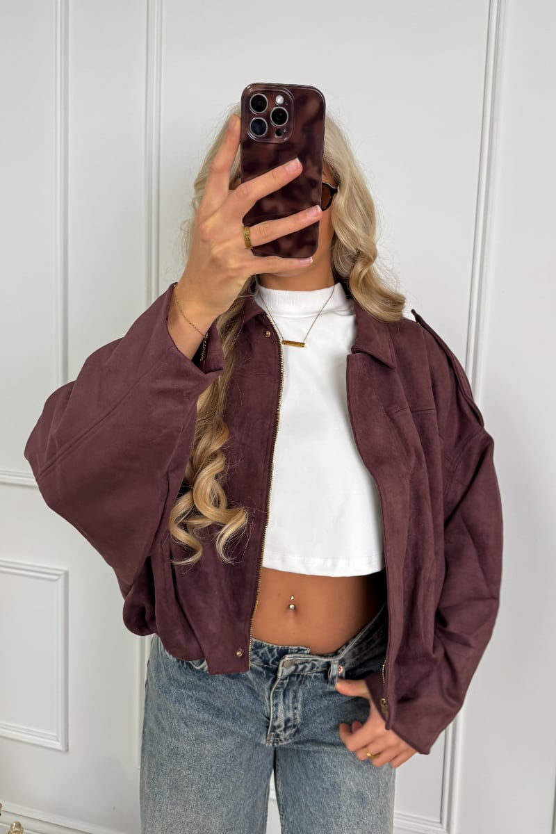 LUANNA Suede Bomber Jacket - Burgundy