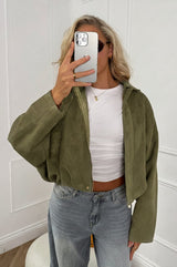 LUANNA Suede Bomber Jacket - Olive - 1