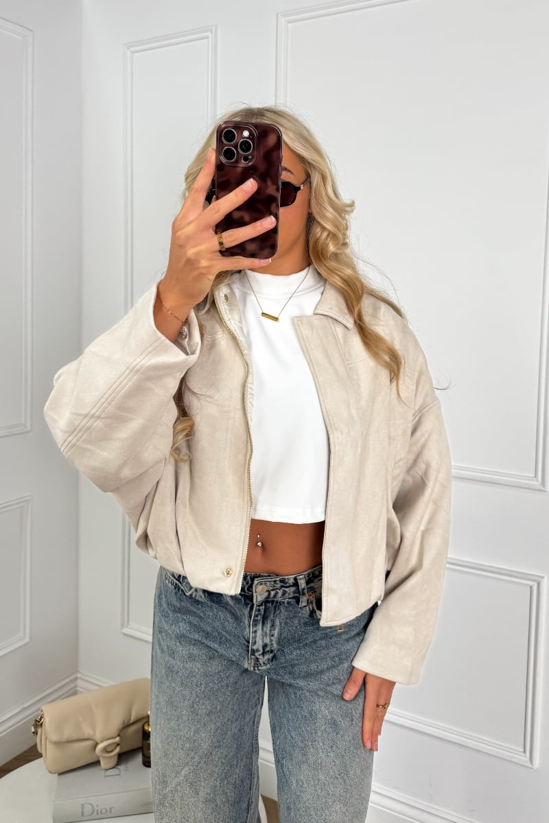 LUANNA Suede Bomber Jacket - Cream