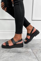 LUCIA Chunky Platform Sandals - Black