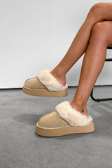 LUCIA Mini Platform Ankle Slippers - Beige