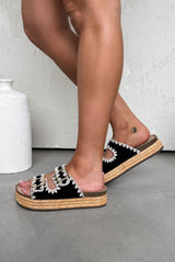 LUCY Double Buckle Rattan Sandals - Black - 3