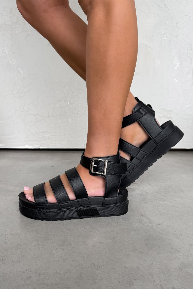 LUNA Chunky Gladiator Sandals - Black - 4