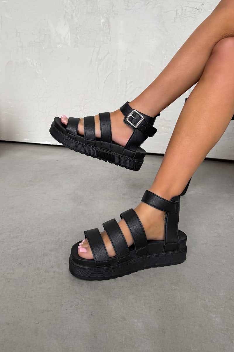 LUNA Chunky Gladiator Sandals - Black - 4