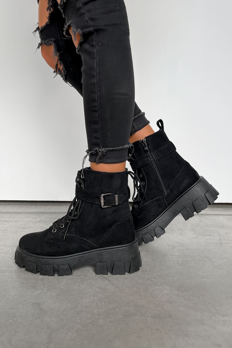 LEVEL UP Chunky Lace Up Ankle Boots - Black – AJ VOYAGE