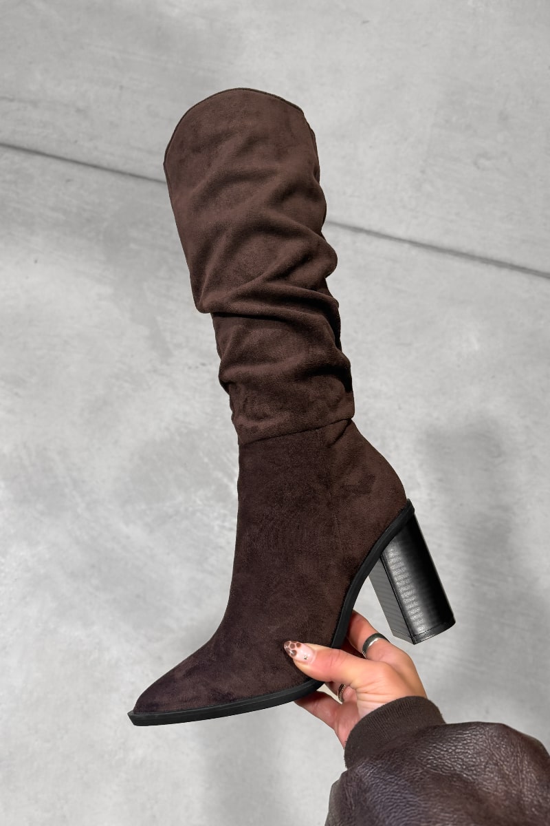 MADDIE Knee High Black Suede Slouch - Brown