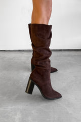MADDIE Knee High Black Suede Slouch - Brown - 3