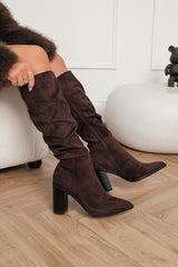 MADDIE Knee High Black Suede Slouch - Brown - 6