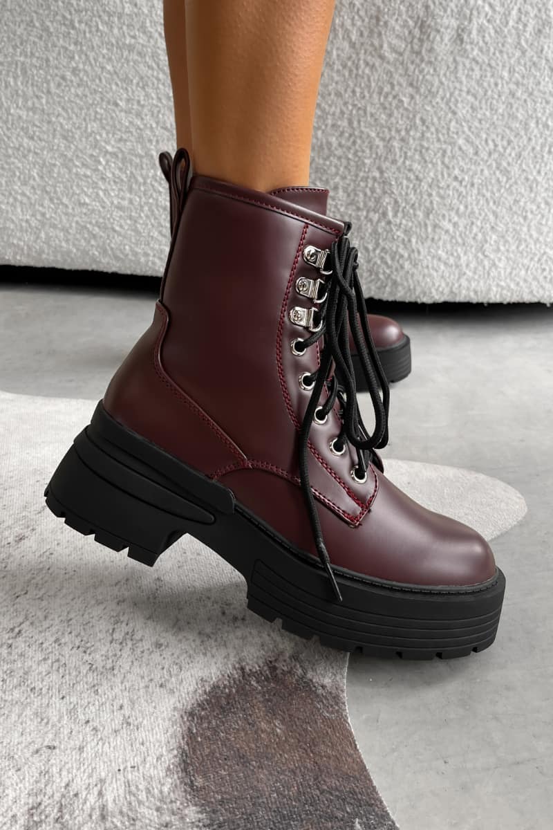 MAE Chunky Platform Ankle Boots Burgundy AJ VOYAGE