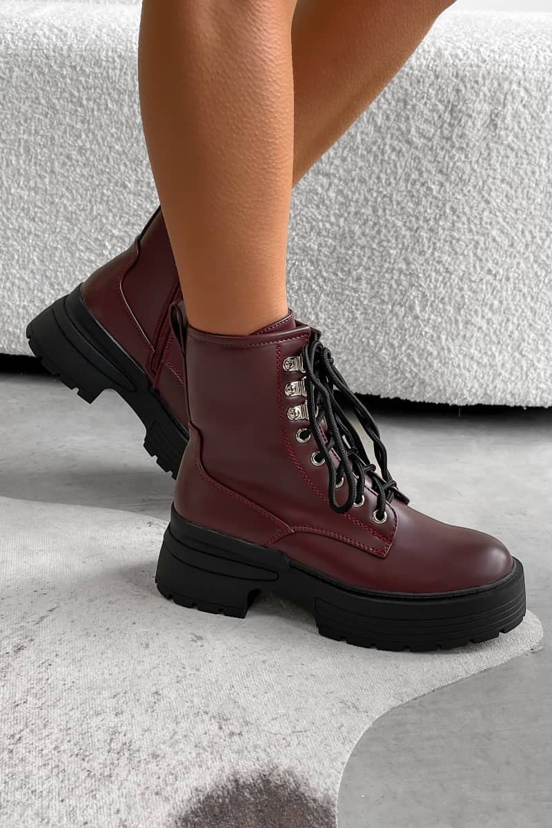 MAE Chunky Platform Ankle Boots - Burgundy - 1