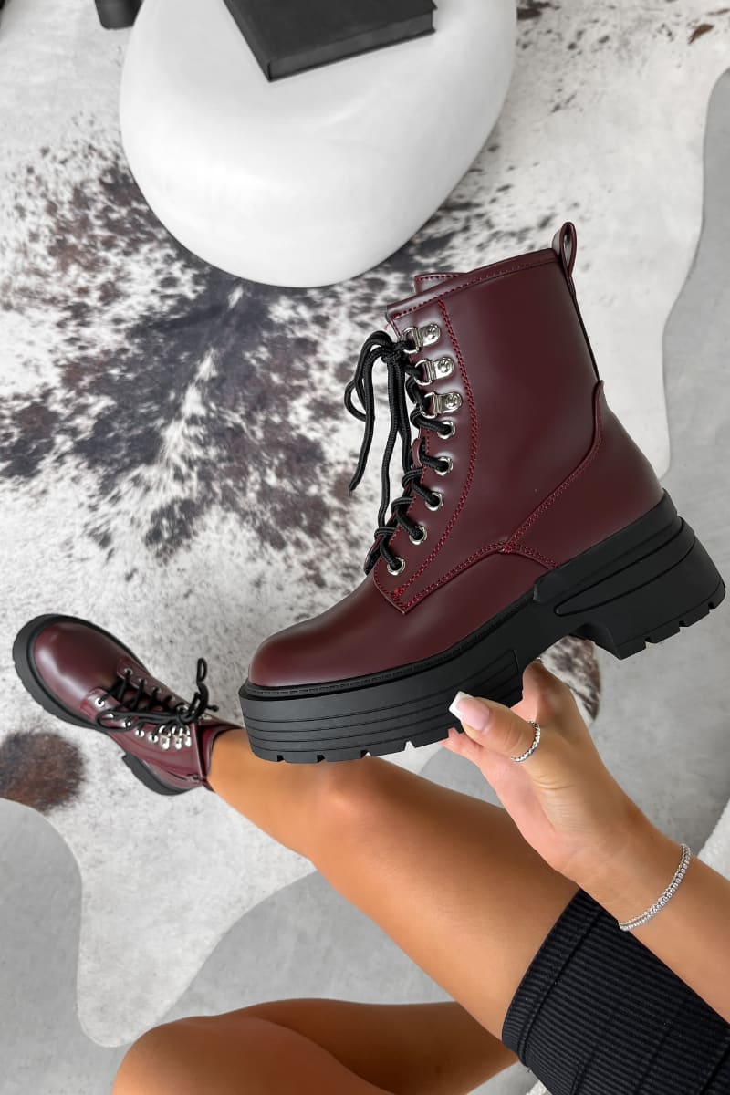 MAE Chunky Platform Ankle Boots - Burgundy