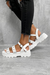 MAISIE Chunky Studded Buckle Sandals - White - 3