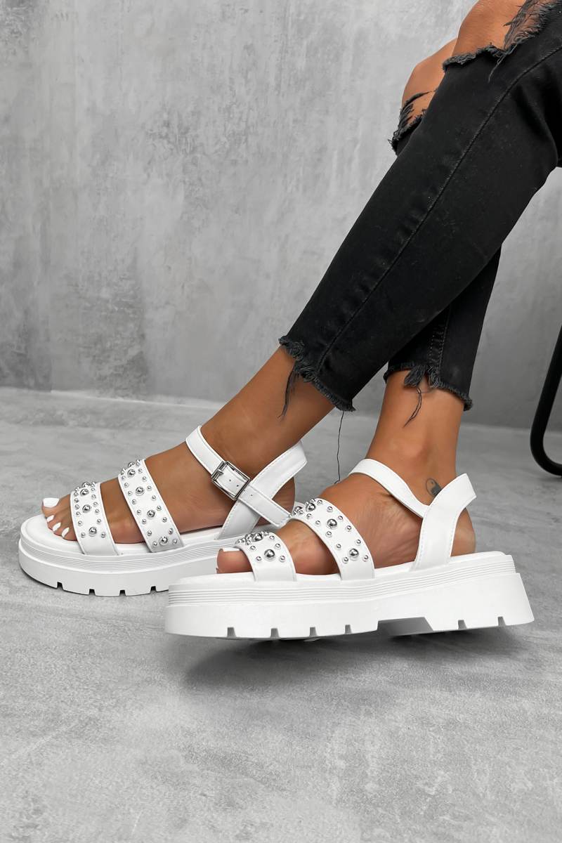 MAISIE Chunky Studded Buckle Sandals - White - 1