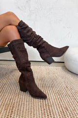 MARI Slouch Cowboy Western Boots - Brown - 1