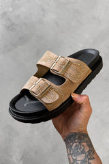 MARLIN Chunky  Embroidered Buckle Sandals - Taupe