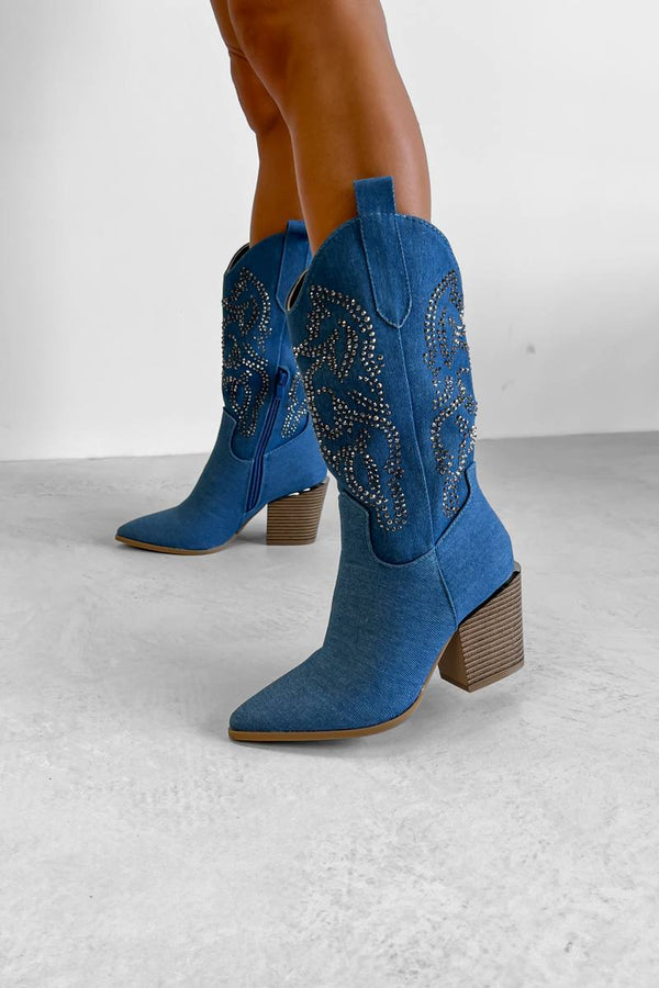 MAVERICK Cowboy Western Boots - Denim Blue