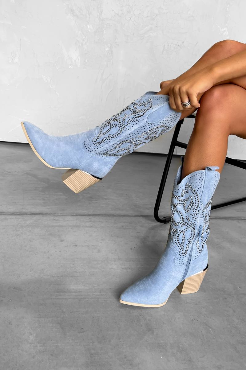 MAVERICK Cowboy Western Boots - Light Blue