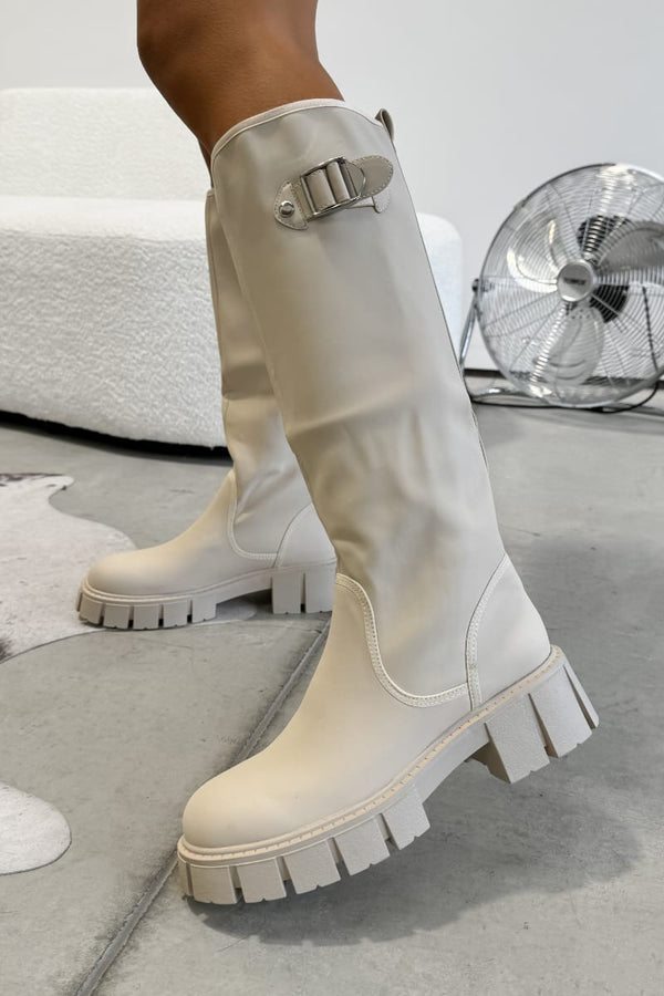 MAYA Chunky Buckle Rain Boots - Beige - 2