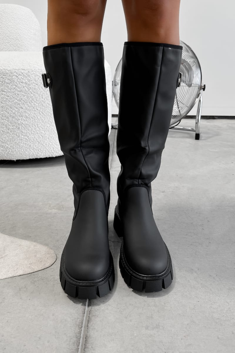 MAYA Chunky Buckle Rain Boots Black – AJ VOYAGE
