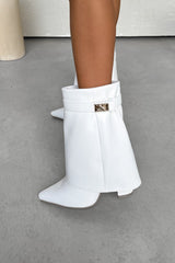 MEADOW Flared Calf Boots - White PU - 4