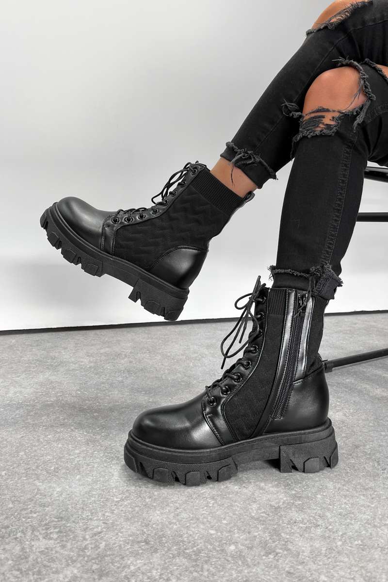 MEGAN Chunky Sock Fit Ankle Boots - Black - 2