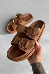 MIA Chunky Studded Buckle Sandals - Tan