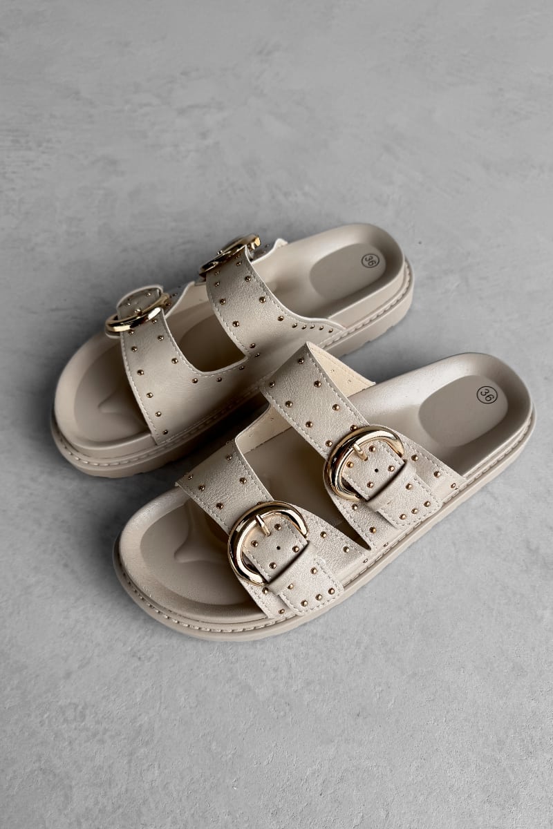 MIA Chunky Studded Buckle Sandals - Taupe - 3