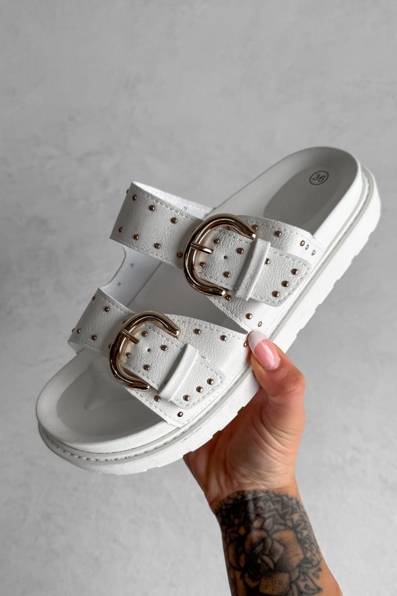 MIA Chunky Studded Buckle Sandals - White