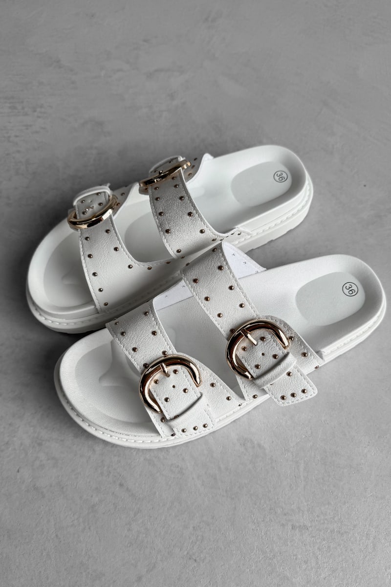 MIA Chunky Studded Buckle Sandals - White - 1