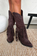 MIAMI Tassel Suede Cowboy Western Boots - Brown - 1