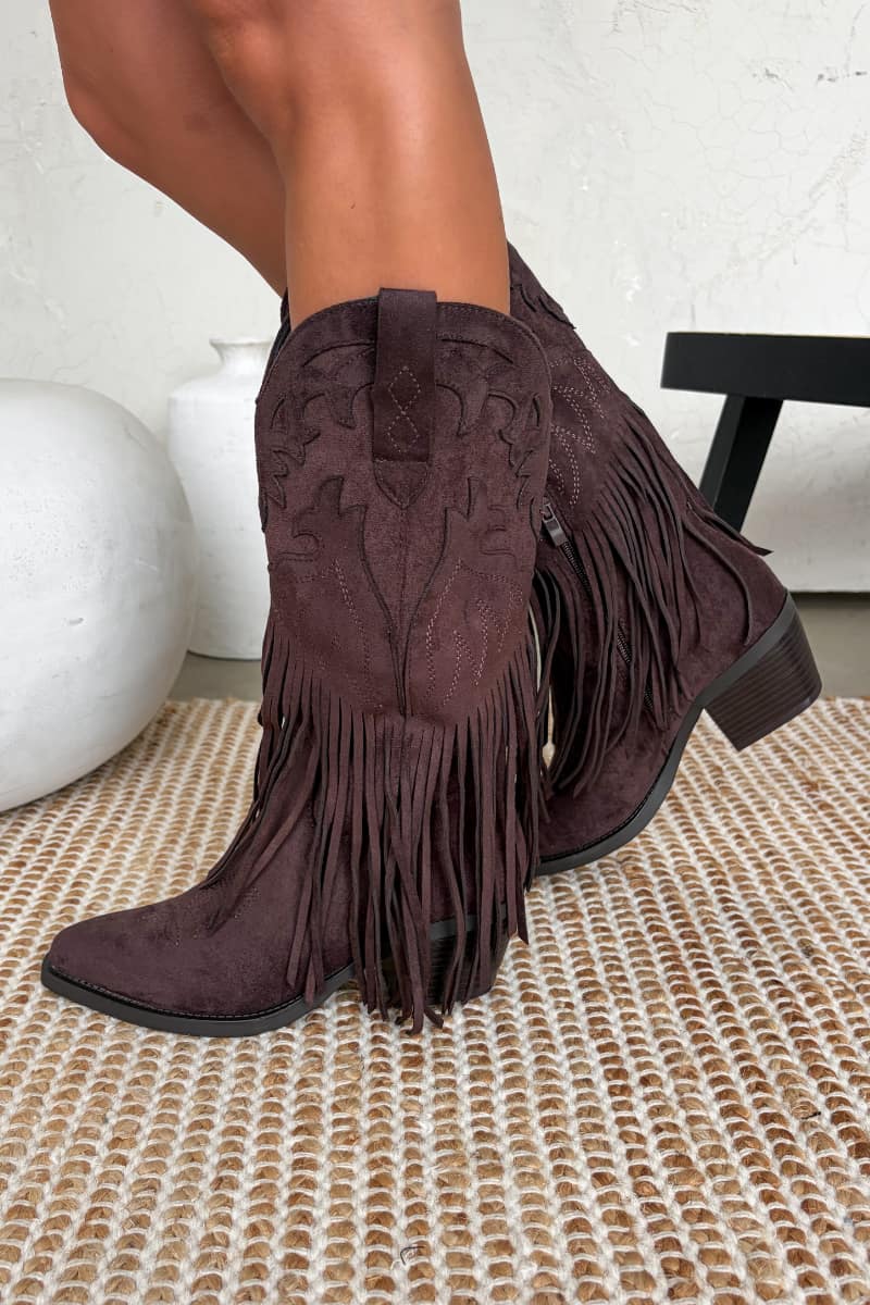 MIAMI Tassel Suede Cowboy Western Boots - Brown - 2