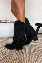 MIAMI Tassel Suede Cowboy Western Boots - Black - 2
