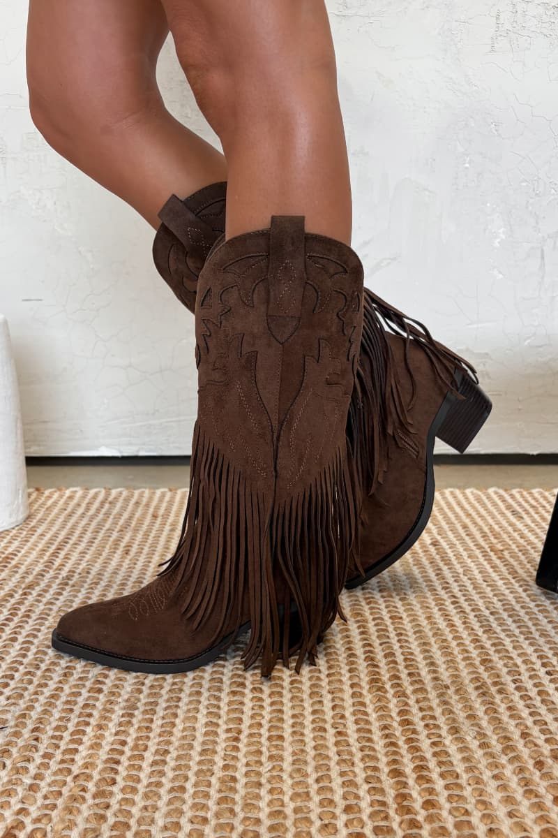 MIAMI Tassel Suede Cowboy Western Boots - Camel - 3