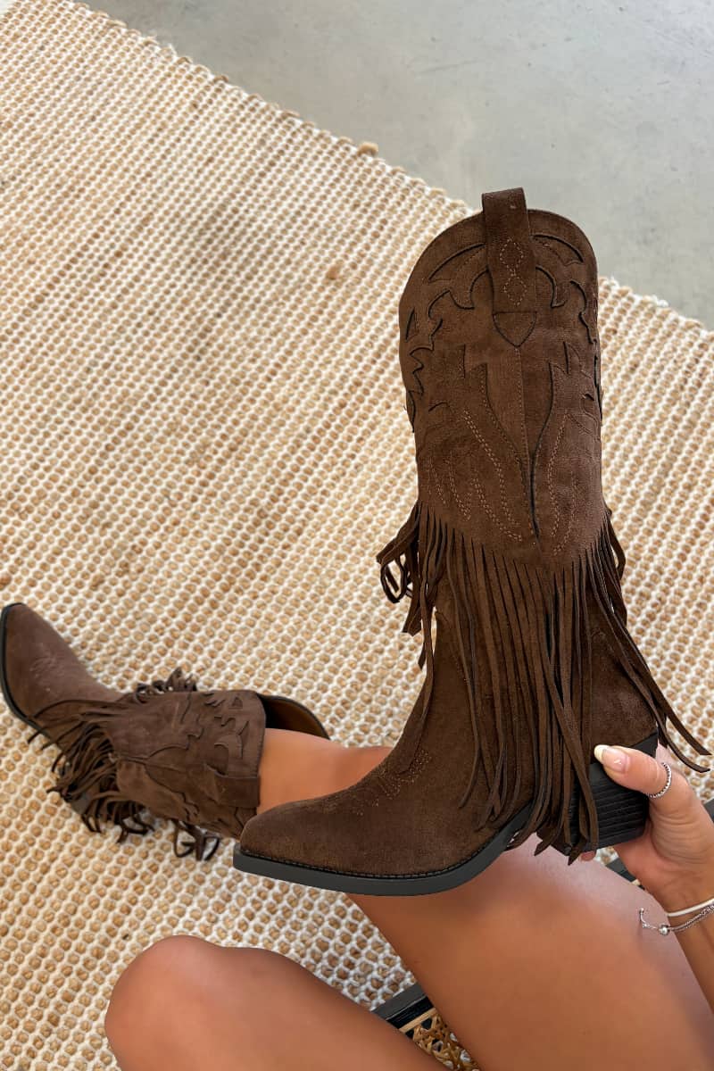 MIAMI Tassel Suede Cowboy Western Boots - Camel