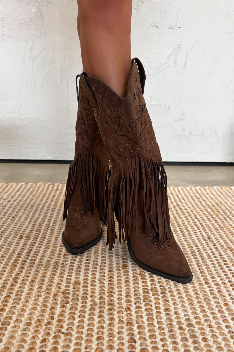 MIAMI Tassel Suede Cowboy Western Boots - Camel - 1