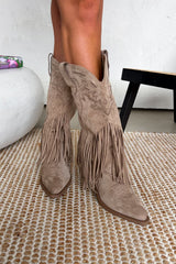 MIAMI Tassel Suede Cowboy Western Boots - Taupe - 4