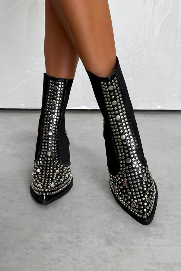 MIDWEST Studded Western Cowboy Ankle Boots - Black