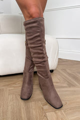 MILAN Knee High Suede Slouch Boots - Taupe - 4