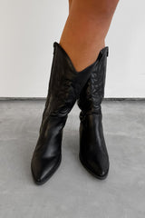 MINA Cowboy Western Ankle Boots - Black-3