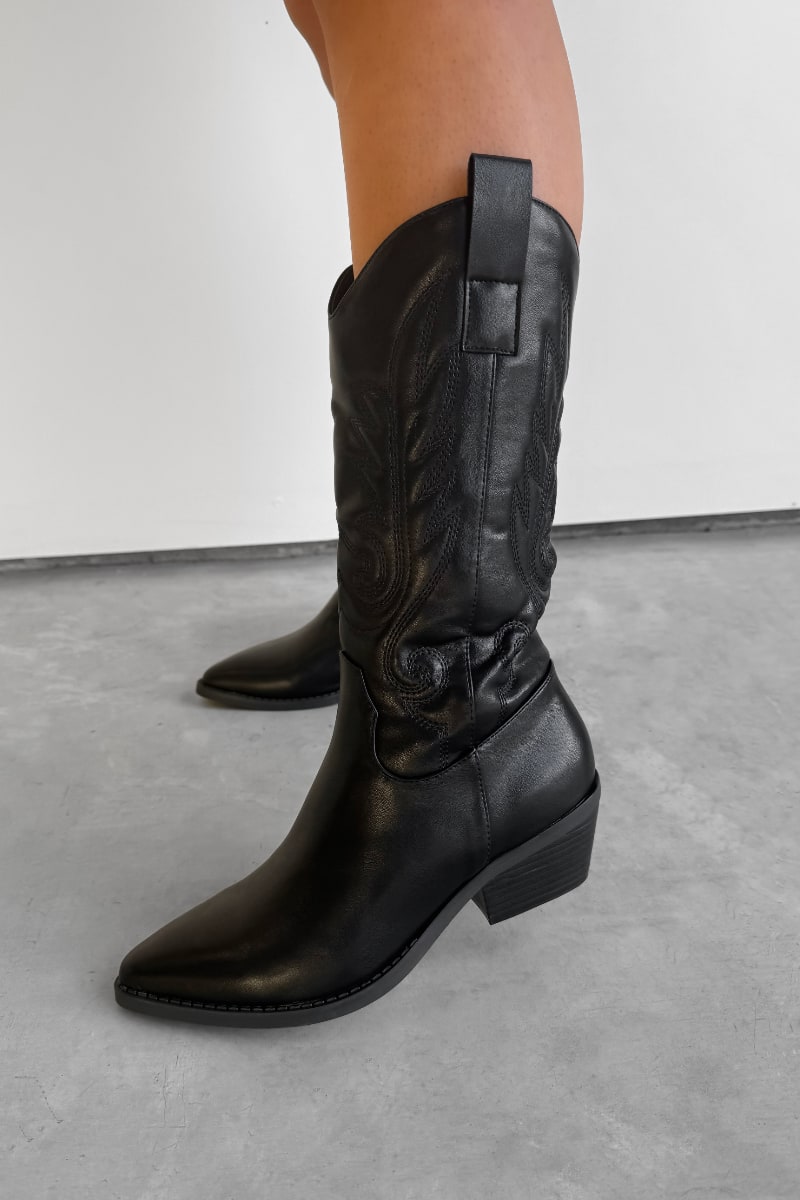 MINA Cowboy Western Ankle Boots - Black-6