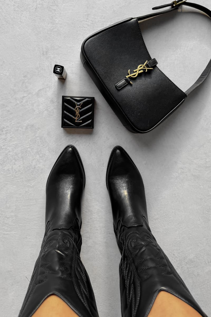 MINA Cowboy Western Ankle Boots - Black-8
