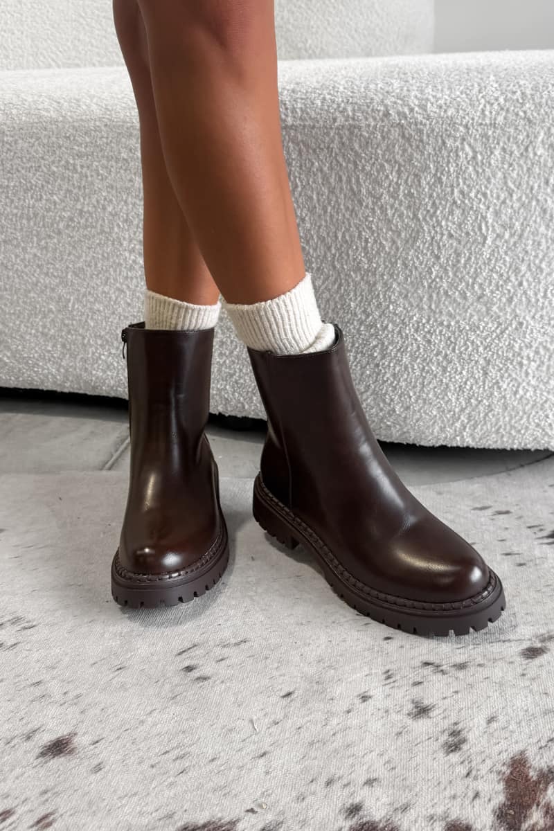 MISSY Chelsea Ankle Boots - Brown PU - 1
