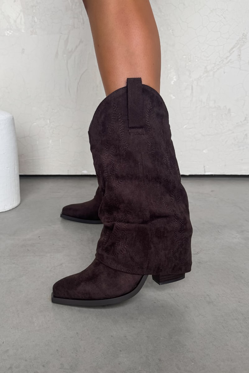 MONTANA Slouched Cowboy Western Boots - Dark Brown